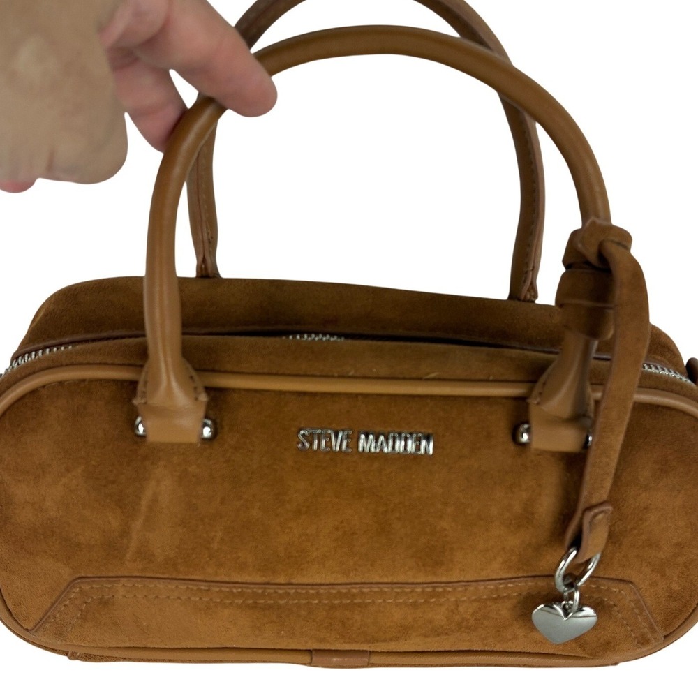 Steve Madden Brown Faux Suede Satchel Bag - Small - Heart Charm Boho Western